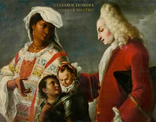 En spanjor och en indiansk kvinna får en mestis, ca 1715